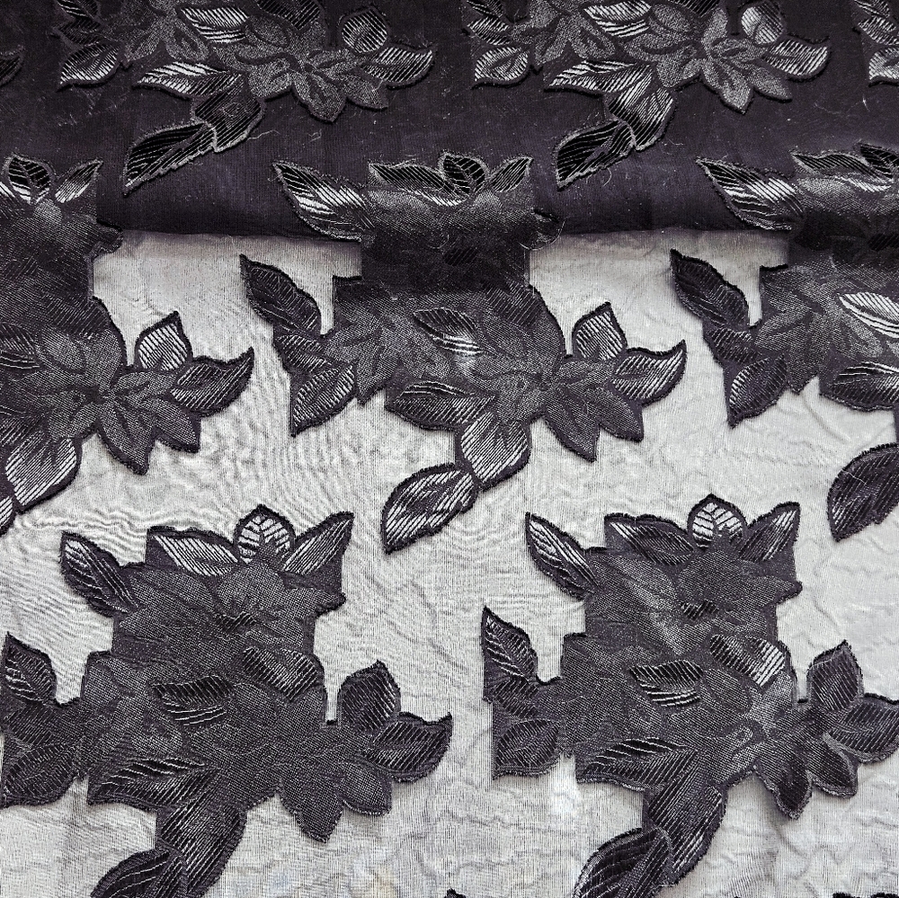 VTG Cejon Accessories Inc Sheer Black Floral Jacquard Chiffon Wrap 20"x70" Scarf